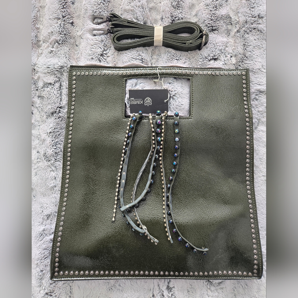 Dark Green Studded‎ Tote Bag NWT